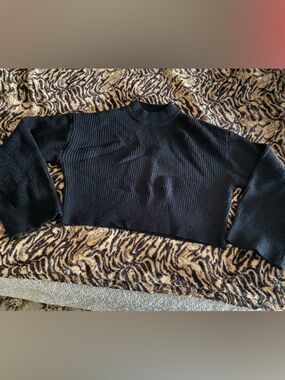 Cupshe Black Cropped Ribbed Knit Sweater